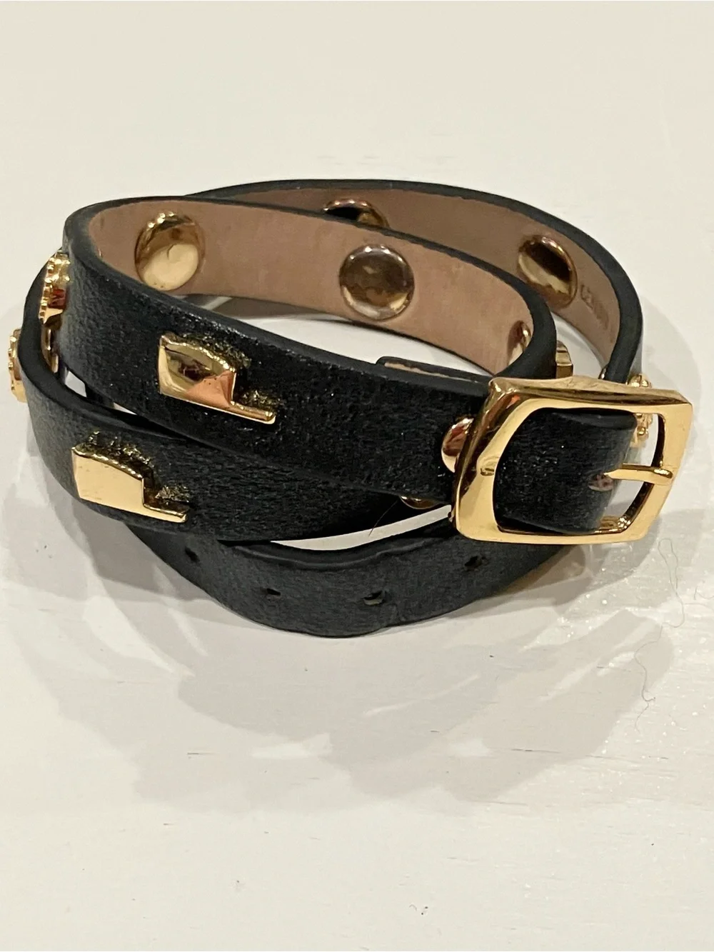 Rustic Cuff | Black Leather Wrap Bracelet with Gold Stud Accents